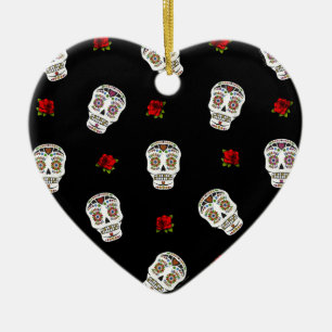RAB Rockabilly Sugar Skulls Rozen op zwart Keramisch Ornament