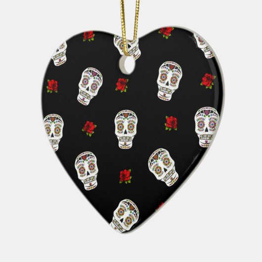 RAB Rockabilly Sugar Skulls Rozen op zwart Keramisch Ornament (Links)