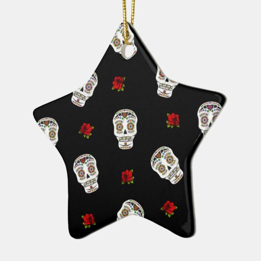 RAB Rockabilly Sugar Skulls Rozen op zwart Keramisch Ornament (Links)