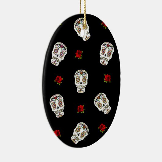 RAB Rockabilly Sugar Skulls Rozen op zwart Keramisch Ornament (Rechts)