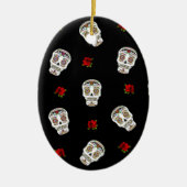RAB Rockabilly Sugar Skulls Rozen op zwart Keramisch Ornament (Voorkant)