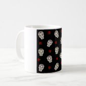 RAB Rockabilly Sugar Skulls Rozen op zwart Koffiemok (Voorkant links)