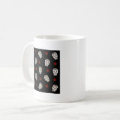 RAB Rockabilly Sugar Skulls Rozen op zwart Koffiemok (Voorkant links)