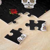 RAB Rockabilly Sugar Skulls Rozen op zwart Legpuzzel (Zijkant)