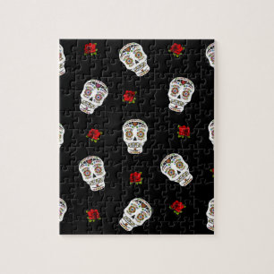 RAB Rockabilly Sugar Skulls Rozen op zwart Legpuzzel