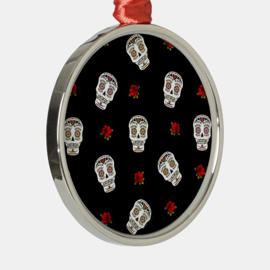 RAB Rockabilly Sugar Skulls Rozen op zwart Metalen Ornament (Rechts)