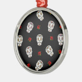 RAB Rockabilly Sugar Skulls Rozen op zwart Metalen Ornament (Links)