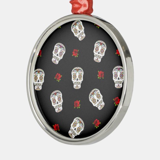 RAB Rockabilly Sugar Skulls Rozen op zwart Metalen Ornament (Links)