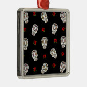 RAB Rockabilly Sugar Skulls Rozen op zwart Metalen Ornament (Rechts)
