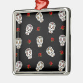 RAB Rockabilly Sugar Skulls Rozen op zwart Metalen Ornament (Links)