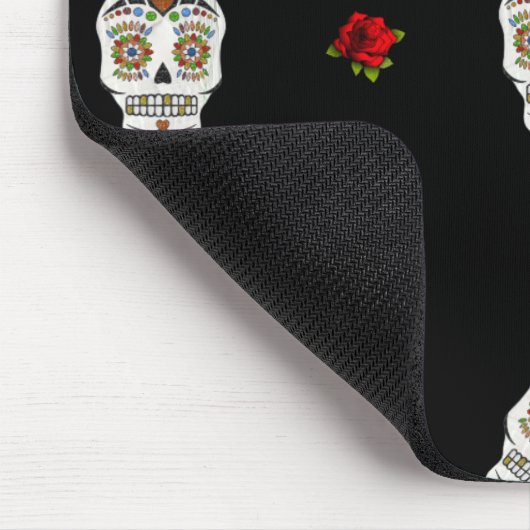 RAB Rockabilly Sugar Skulls Rozen op zwart Muismat (Hoek)