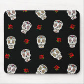 RAB Rockabilly Sugar Skulls Rozen op zwart Muismat (Voorkant)