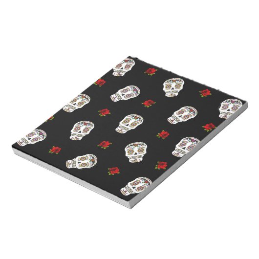 RAB Rockabilly Sugar Skulls Rozen op zwart Notitieblok (Linkerzijde)