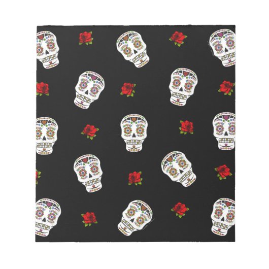 RAB Rockabilly Sugar Skulls Rozen op zwart Notitieblok (Voorkant)