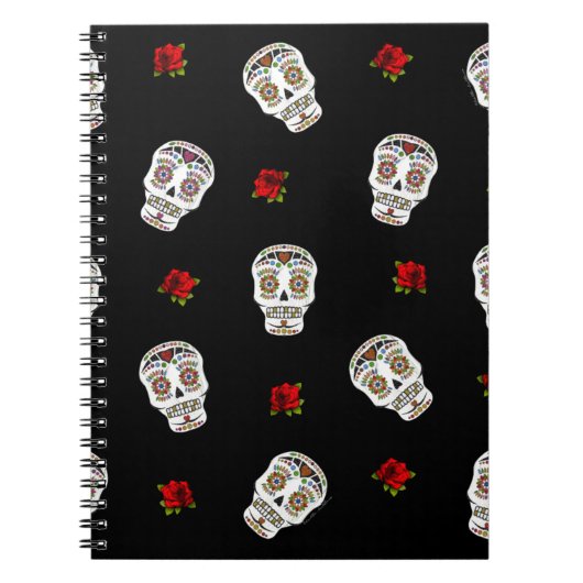 RAB Rockabilly Sugar Skulls Rozen op zwart Notitieboek (Voorkant)