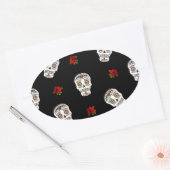 RAB Rockabilly Sugar Skulls Rozen op zwart Ovale Sticker (Envelop)