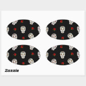 RAB Rockabilly Sugar Skulls Rozen op zwart Ovale Sticker (Vel)