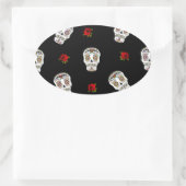 RAB Rockabilly Sugar Skulls Rozen op zwart Ovale Sticker (Tas)