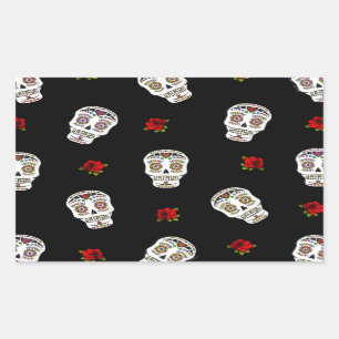 RAB Rockabilly Sugar Skulls Rozen op zwart Rechthoekige Sticker