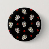 RAB Rockabilly Sugar Skulls Rozen op zwart Ronde Button 5,7 Cm (Voorkant)