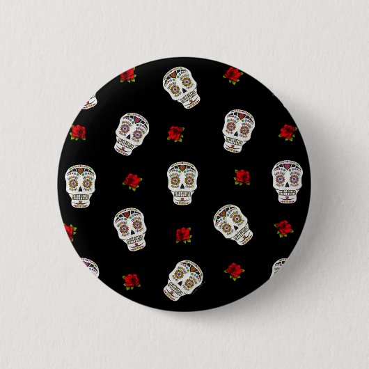 RAB Rockabilly Sugar Skulls Rozen op zwart Ronde Button 5,7 Cm (Voorkant)