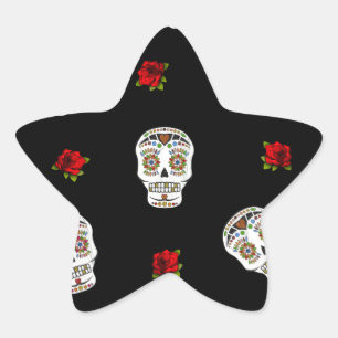 RAB Rockabilly Sugar Skulls Rozen op zwart Ster Sticker