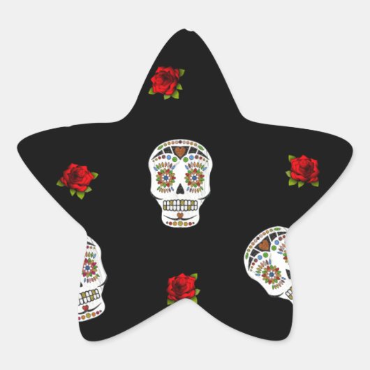 RAB Rockabilly Sugar Skulls Rozen op zwart Ster Sticker (Voorkant)