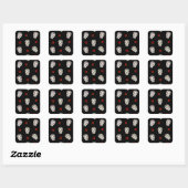 RAB Rockabilly Sugar Skulls Rozen op zwart Vierkante Sticker (Vel)
