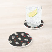 RAB Rockabilly Sugar Skulls Rozen op zwart Zandsteen Onderzetter (Zijkant)