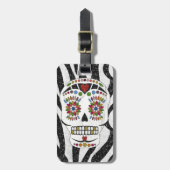 RAB Rockabilly Suiker Schedel op Zebraprint Bagagelabel (Voorkant verticaal)