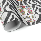 RAB Rockabilly Suiker Schedel op Zebraprint Cadeaupapier (Rol Hoek)