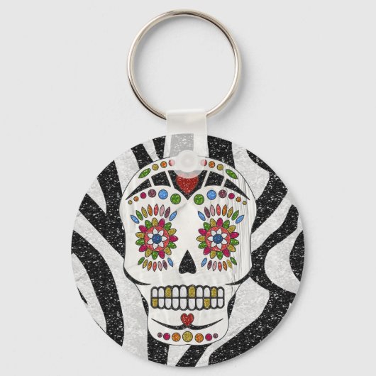 RAB Rockabilly Suiker Schedel op Zebraprint Sleutelhanger (Voorkant)