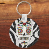 RAB Rockabilly Suiker Schedel op Zebraprint Sleutelhanger (Voorkant)