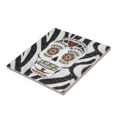 RAB Rockabilly Suiker Schedel op Zebraprint Tegeltje (Zijkant)