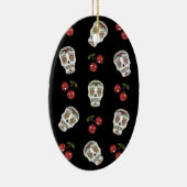 RAB Rockabilly Suiker Schedels Kersen Op Zwart Keramisch Ornament (Rechts)