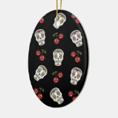 RAB Rockabilly Suiker Schedels Kersen Op Zwart Keramisch Ornament (Links)