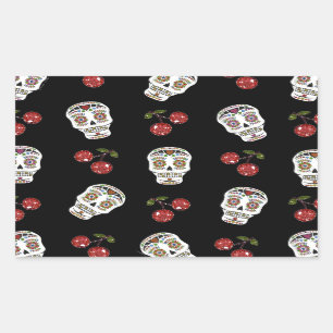 RAB Rockabilly Suiker Schedels Kersen Op Zwart Rechthoekige Sticker