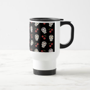 RAB Rockabilly Suiker Schedels Kersen Op Zwart Reisbeker