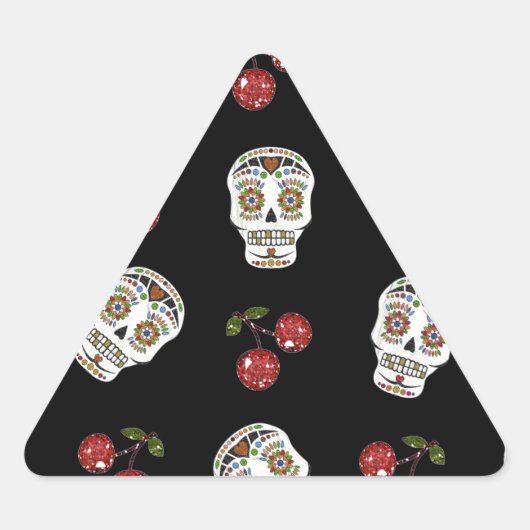 RAB Rockabilly Suiker Schedels Kersen Op Zwart Sticker (Voorkant)