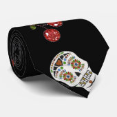 RAB Rockabilly Suiker Schedels Kersen Op Zwart Stropdas (Opgerold)