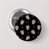 RAB Rockabilly Suiker Schedels Rozen Op Zwart Ronde Button 5,7 Cm (Voorkant /achterkant)