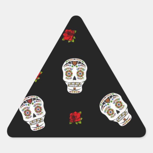 RAB Rockabilly Suiker Schedels Rozen Op Zwart Sticker (Voorkant)