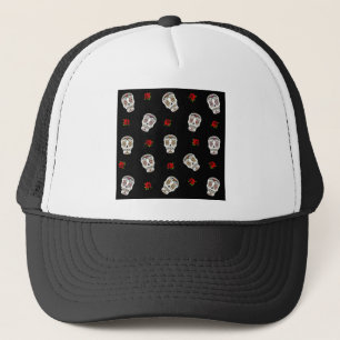 RAB Rockabilly Suiker Schedels Rozen Op Zwart Trucker Pet