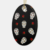 RAB Rockabilly Suiker Schedels Rozen Op Zwarte Keramisch Ornament (Links)