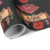 RAB Rockabilly Valentijn Rozen, Love & Lipstick Cadeaupapier (Rol Hoek)