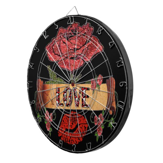RAB Rockabilly Valentijn Rozen, Love & Lipstick Dartbord (Voorkant Rechts)