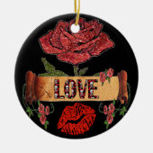 RAB Rockabilly Valentijn Rozen, Love & Lipstick Keramisch Ornament (Voorkant)