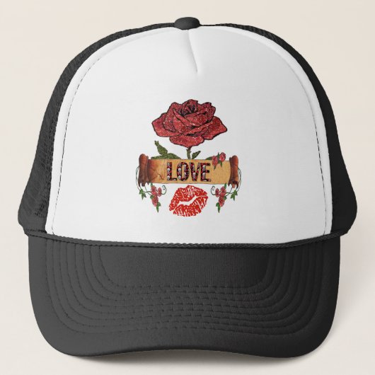 RAB Rockabilly Valentijn Rozen, Love & Lipstick Trucker Pet (Voorkant)