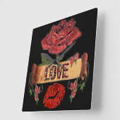 RAB Rockabilly Valentijn Rozen, Love & Lipstick Vierkante Klok (Hoek)