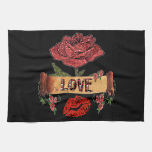 RAB Rockabilly Valentijnsrozen, Liefde & Lippensti Theedoek